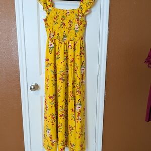 Yellow Floral Maxi Dress with Ruffle Straps